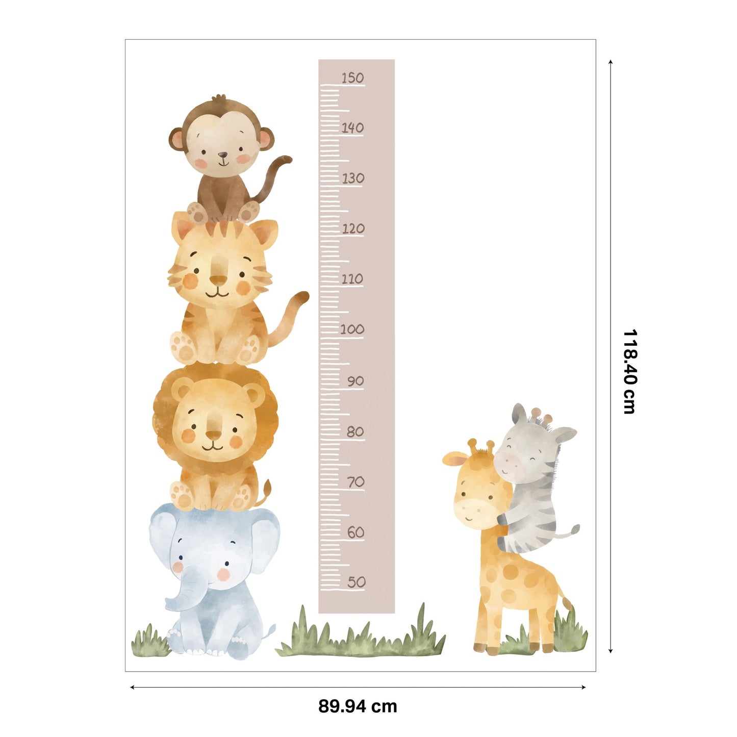 Safari Friends Height Chart Nursery Wall Sticker (Updated) - Nursery Stickers