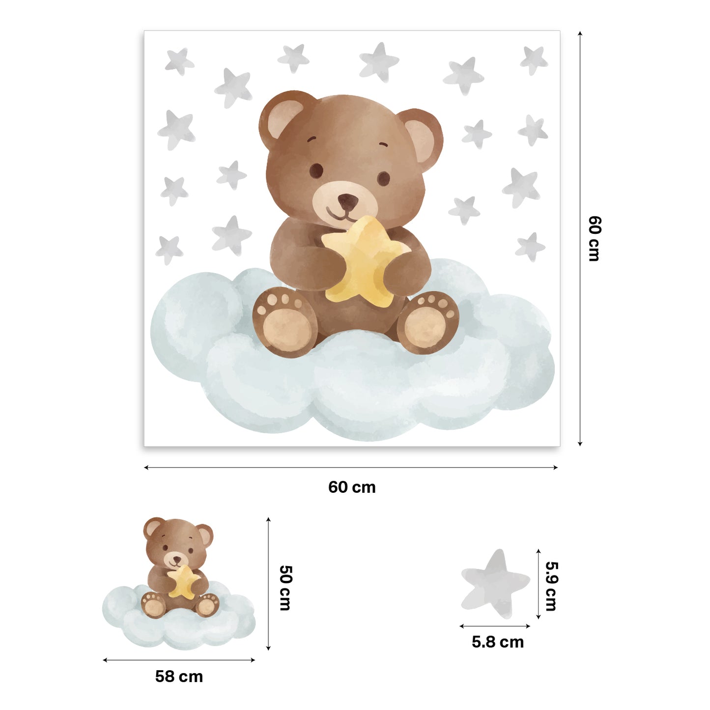 Sweet Bear on Clouds Nursery Wall Sticker