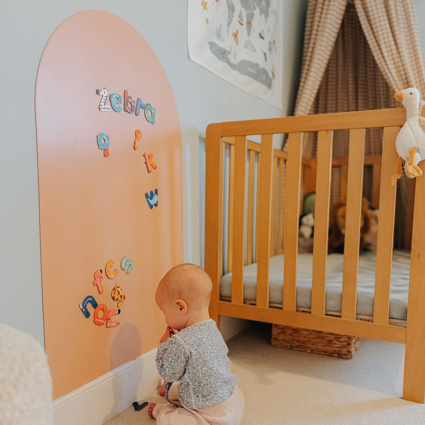 Bright nursery space with magnetic chalkboard wall sticker, encouraging kids to write, draw, and imagine freely