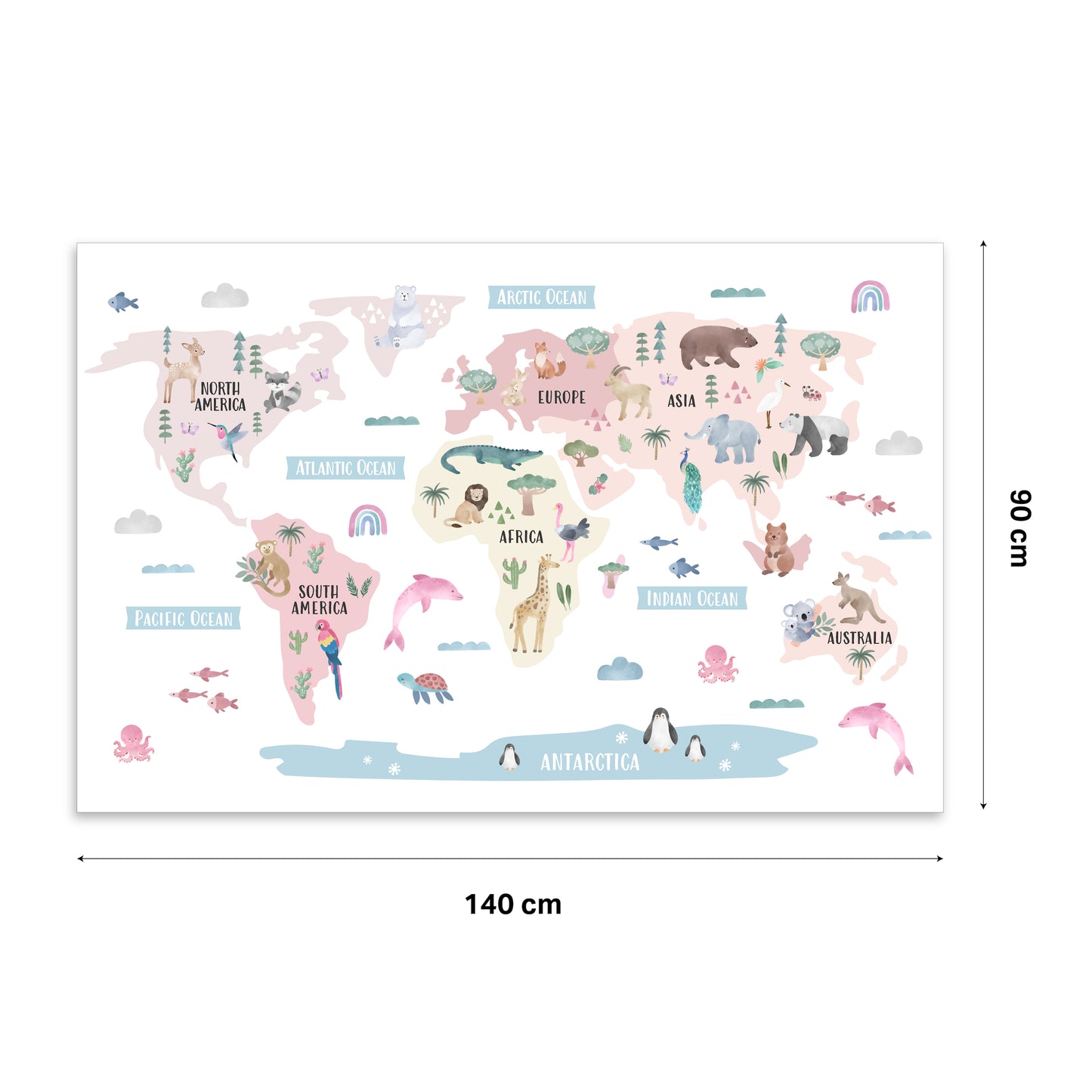 Animal World Map Nursery Wall Sticker - Blush - Nursery Stickers