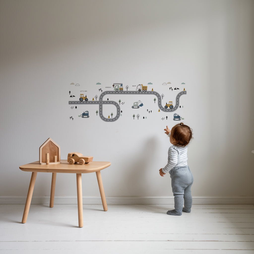 Truck, Tractor and Digger On The Road Nursery Wall Stickers - Nursery Stickers