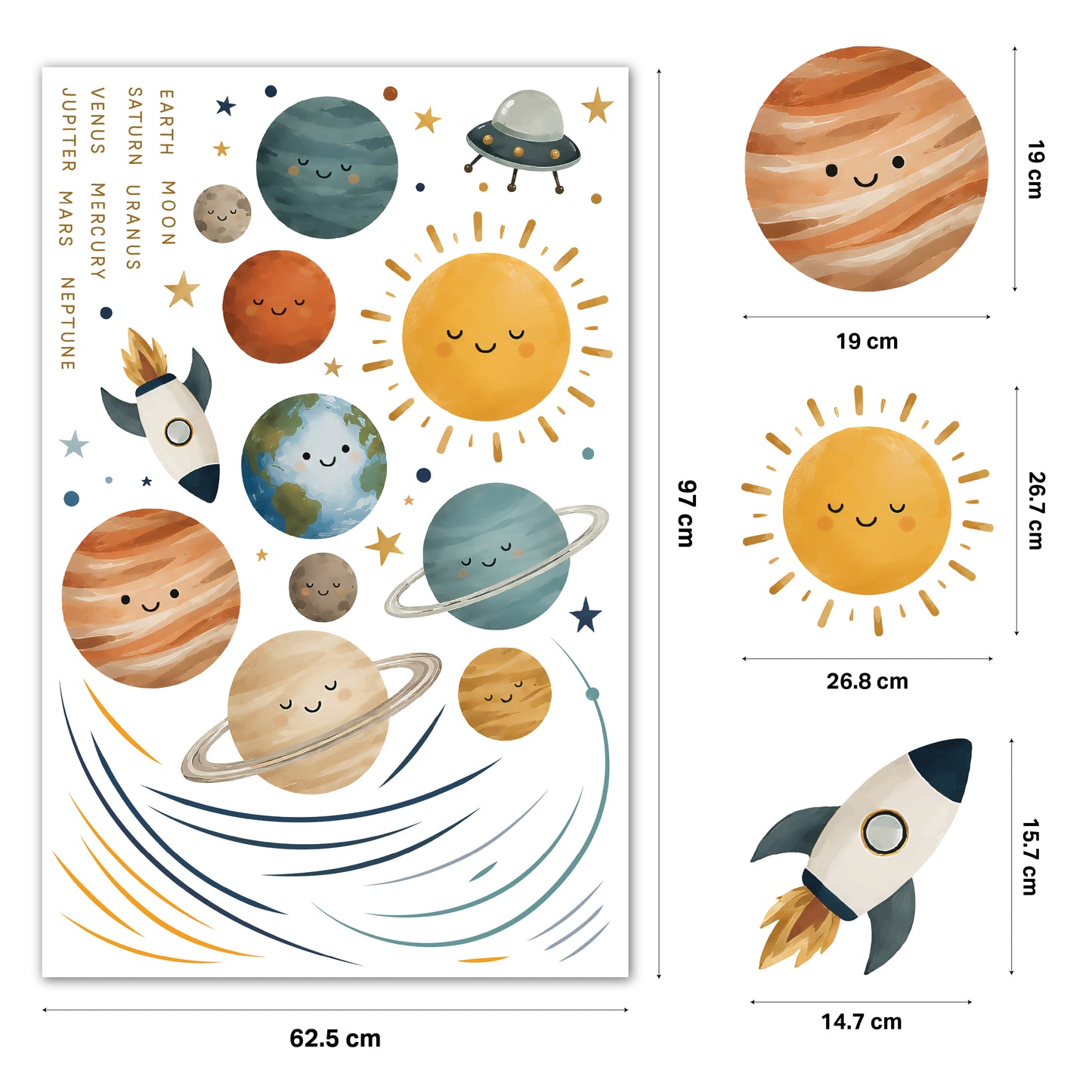 Watercolour Solar System Nursery Wall Stickers