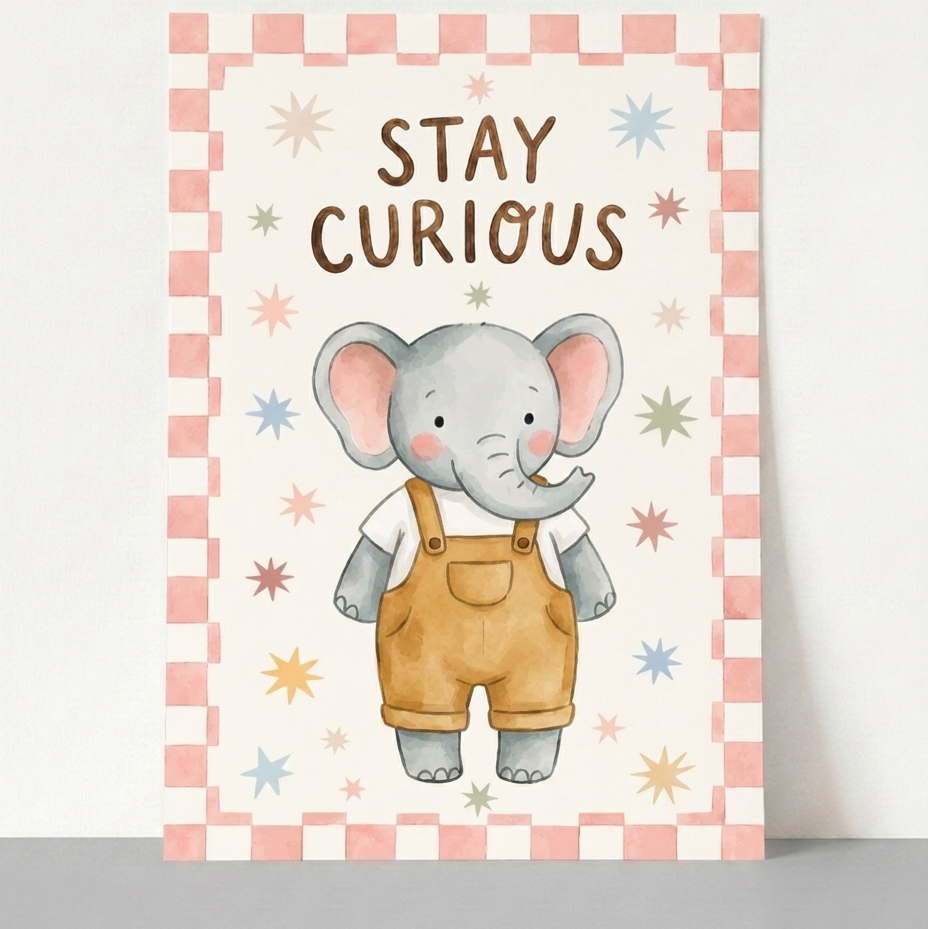 Stay Curious Elephant Nursery Print