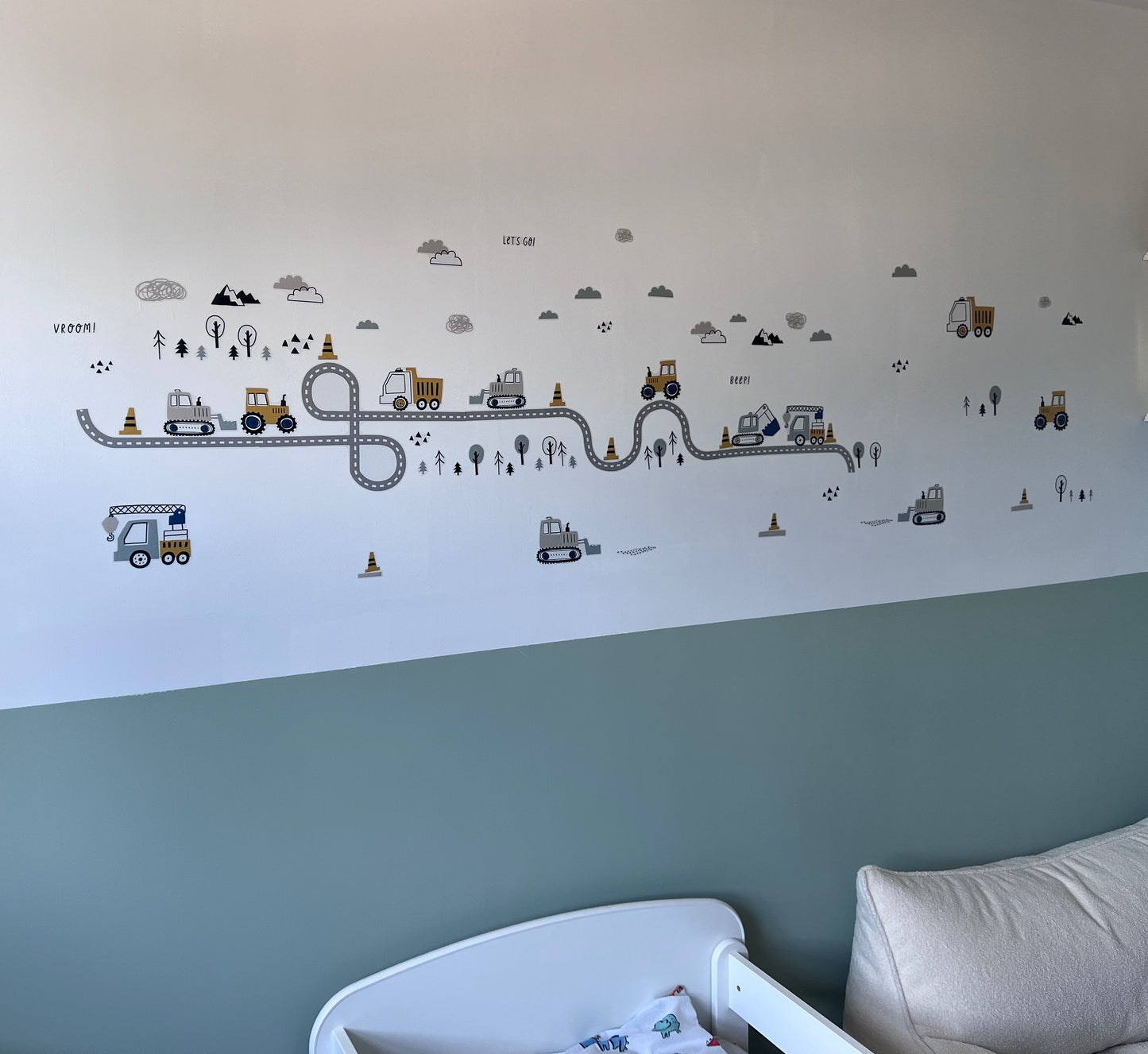 Truck, Tractor and Digger On The Road Nursery Wall Stickers - Nursery Stickers