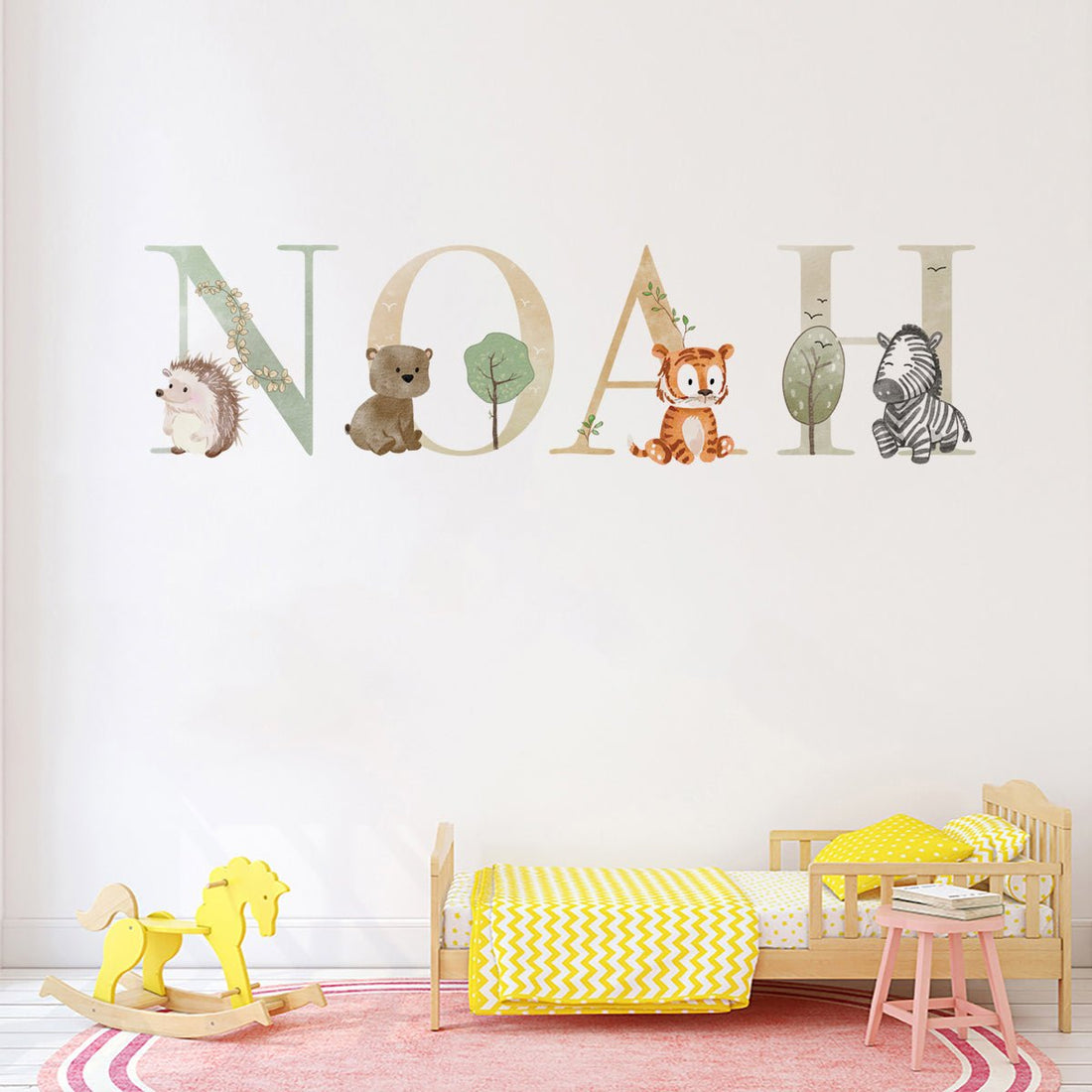 Colorful personalised name wall stickers displayed in a playful nursery setting, perfect for adding magic to your child's room