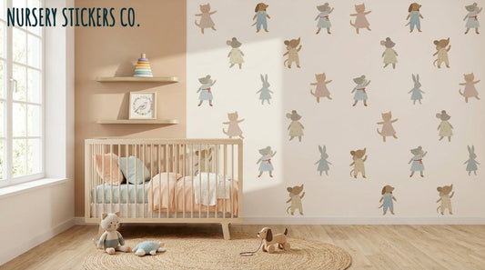 Affordable twirling kitten wall stickers for playrooms.