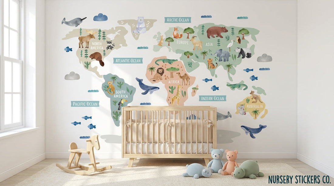 animal world map wall sticker