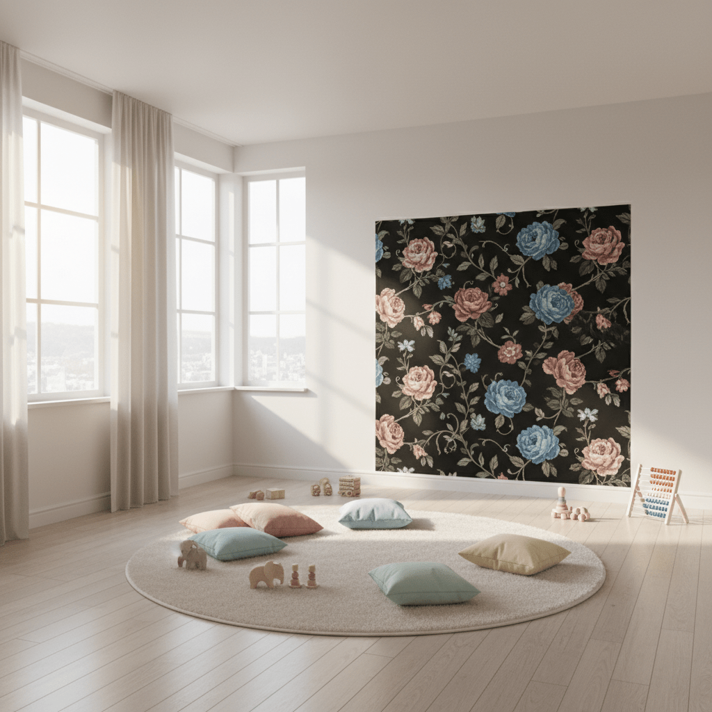 Black Wallpaper With Flowers: Transform In 3 Minutes - Nursery Stickers