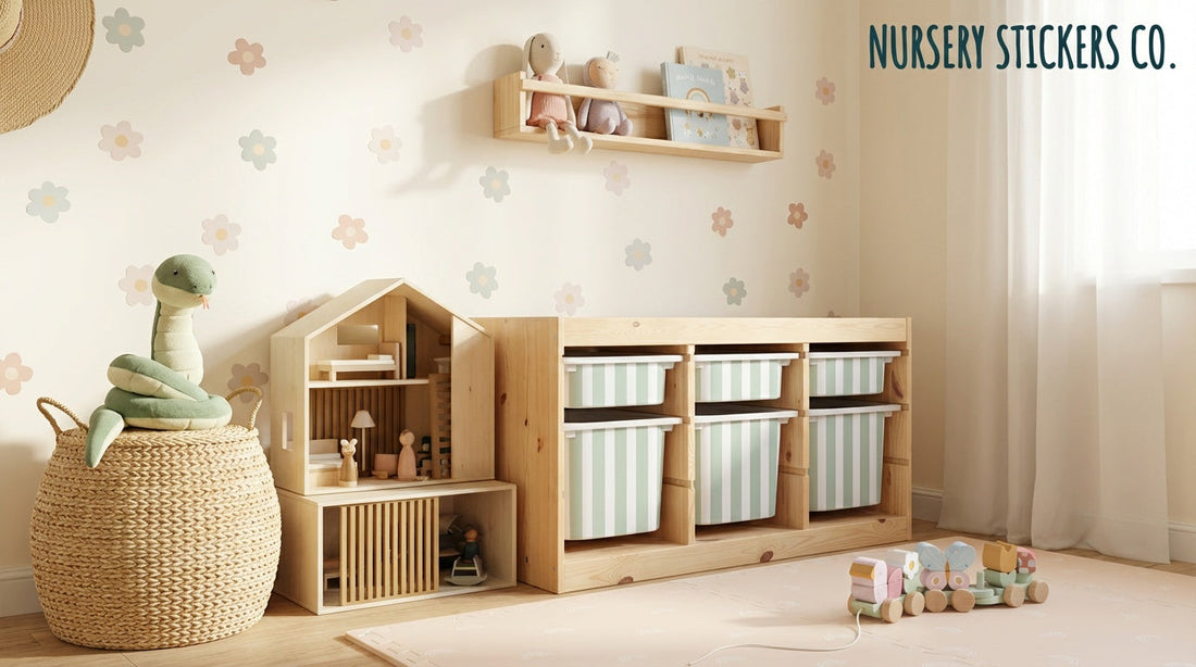 Compare matt finish stickers for nursery storage.