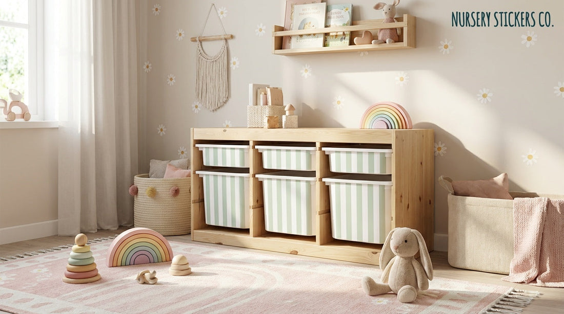 Compare small, medium, large Trofast stickers.