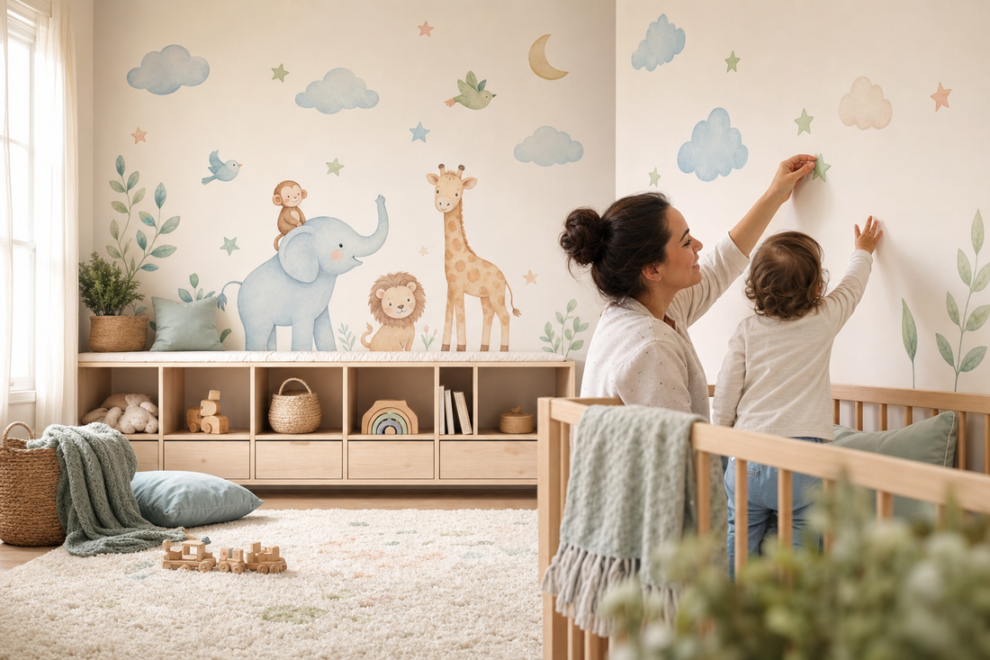 Safari tower vs rainbow wall stickers comparison.