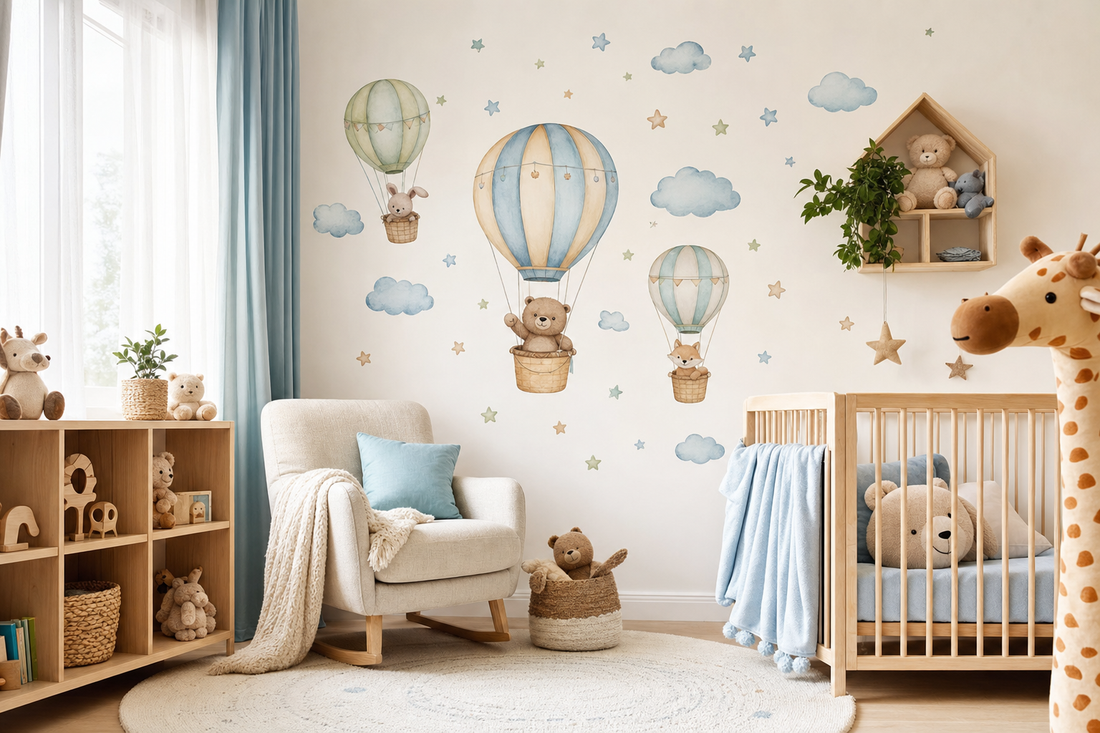 Top repositionable pup decals for playroom flexibility.
