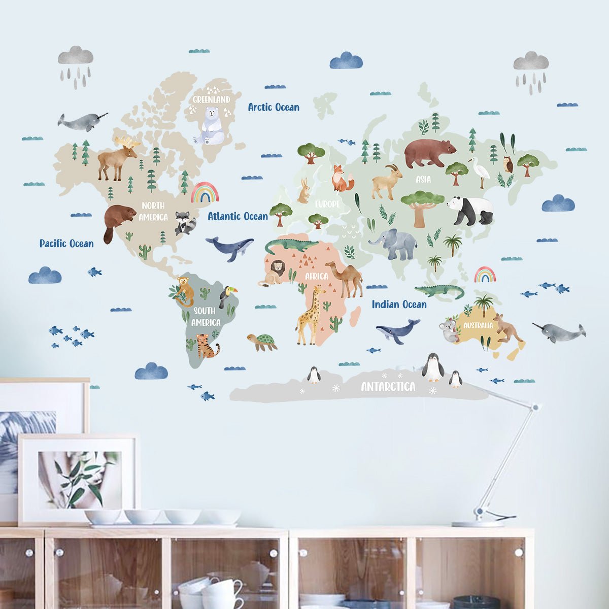 Animal World Map Nursery Wall Sticker - Nursery Stickers