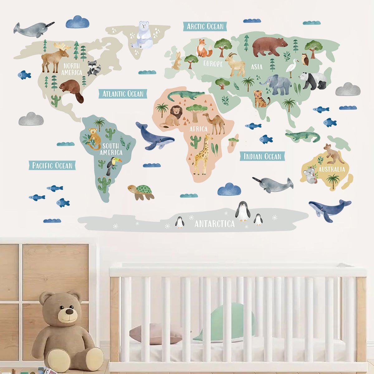 Animal World Map Nursery Wall Sticker - Nursery Stickers