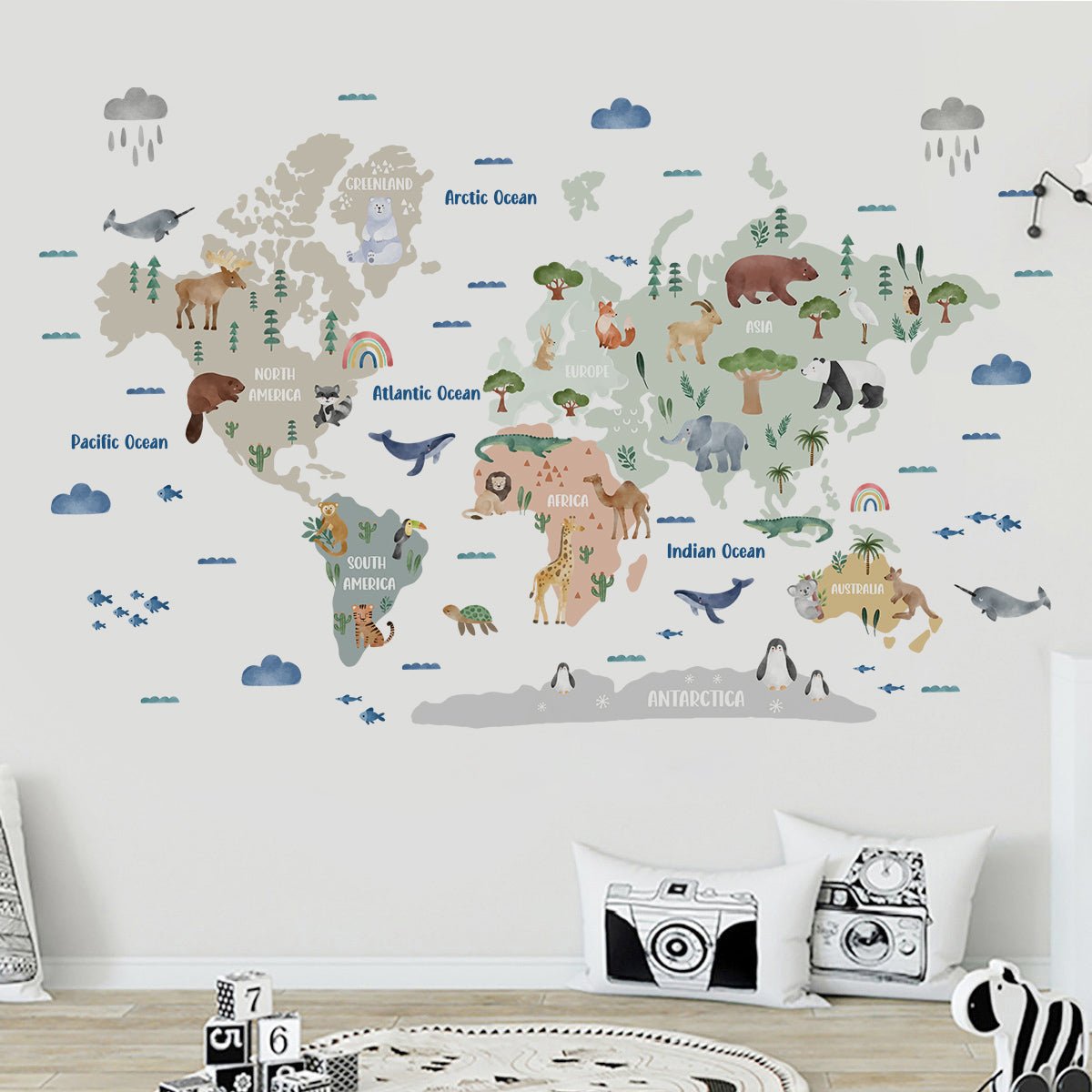 Animal World Map Nursery Wall Sticker - Nursery Stickers