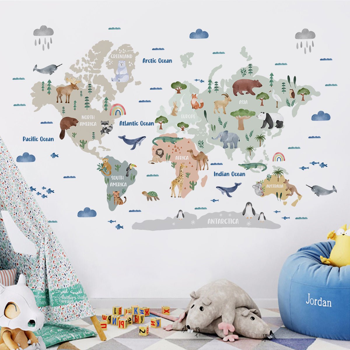 Animal World Map Nursery Wall Sticker - Nursery Stickers