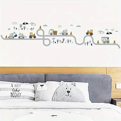 Truck, Tractor and Digger On The Road Nursery Wall Stickers - Nursery Stickers