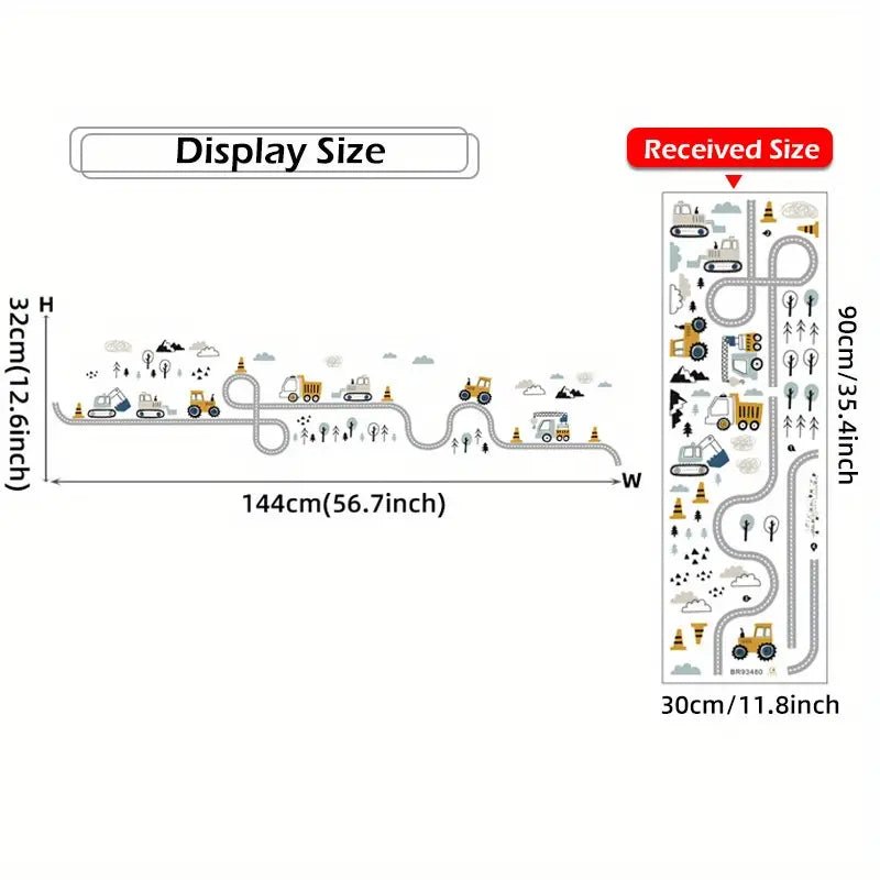 Truck, Tractor and Digger On The Road Nursery Wall Stickers - Nursery Stickers