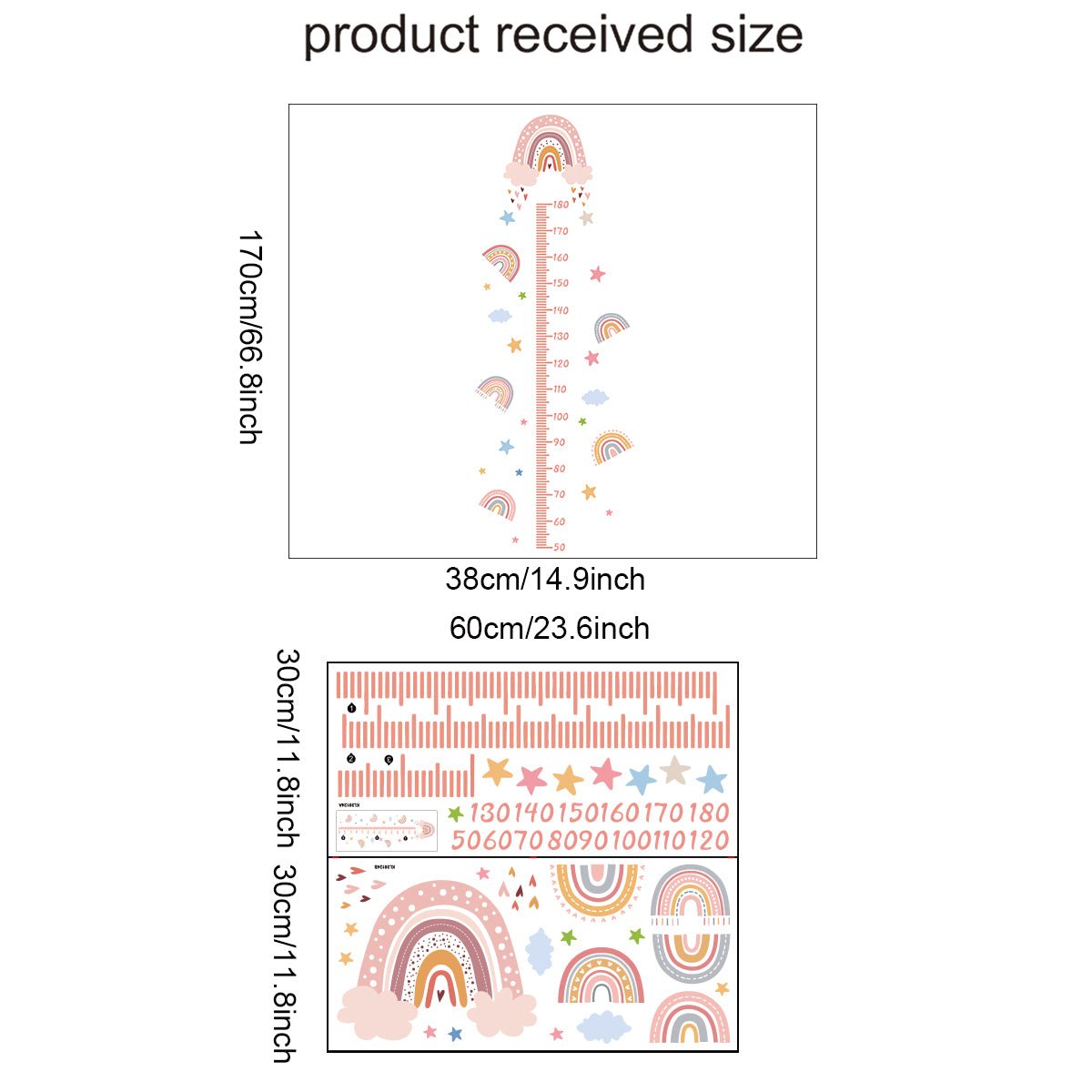 Height Chart Wall Sticker - Rainbow & Clouds - Nursery Stickers