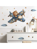 Bear in Airplane Nursery Wall Sticker