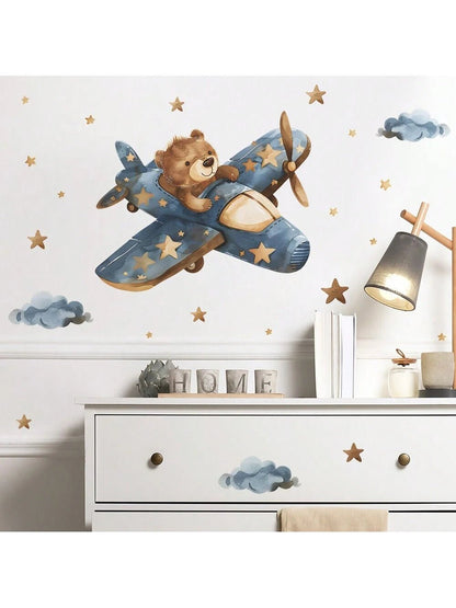 Bear in Airplane Nursery Wall Sticker - Nursery Stickers