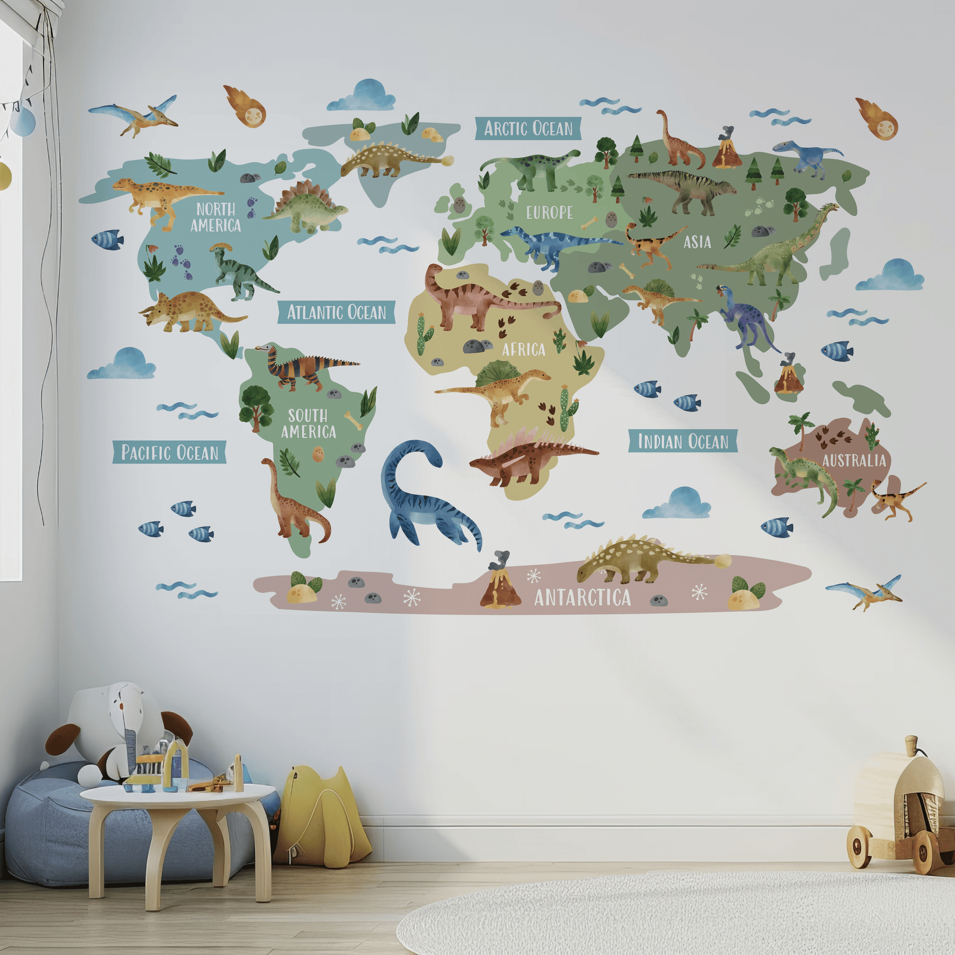 Dinosaur World Map Nursery Wall Sticker - Nursery Stickers