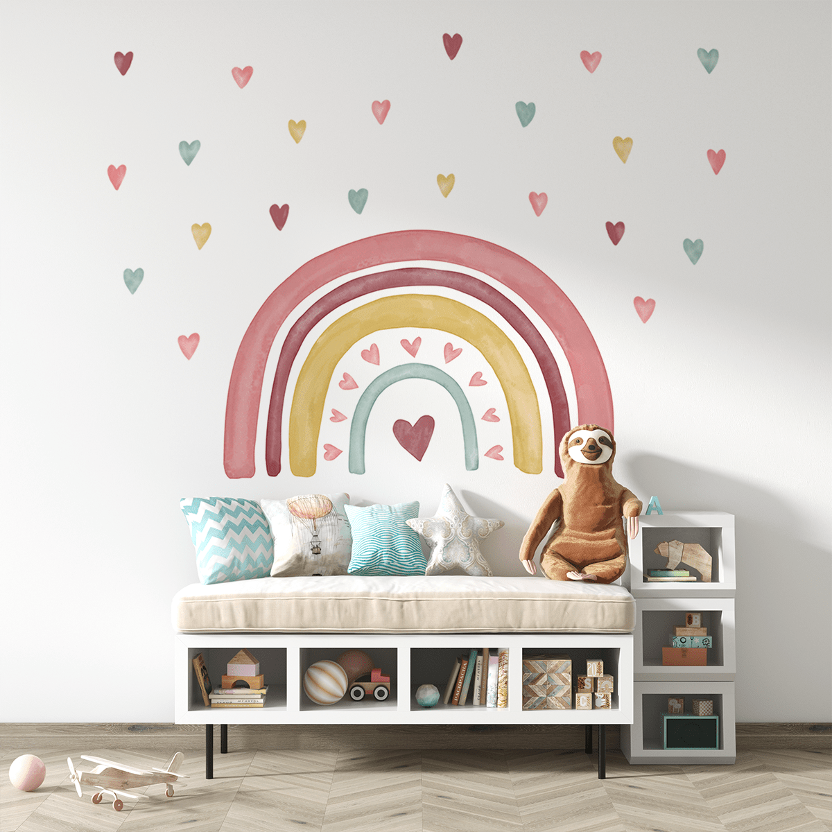 Loving Heart Rainbow Nursery Wall Sticker - WOVEN FABRIC - Nursery Stickers