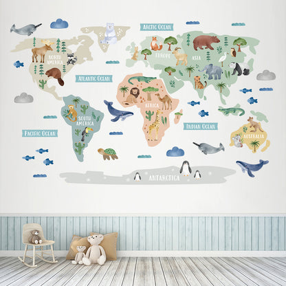 Animal World Map Nursery Wall Sticker