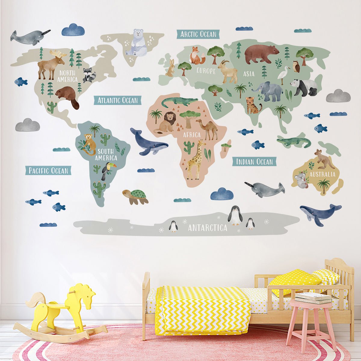 Animal World Map Nursery Wall Sticker - Nursery Stickers