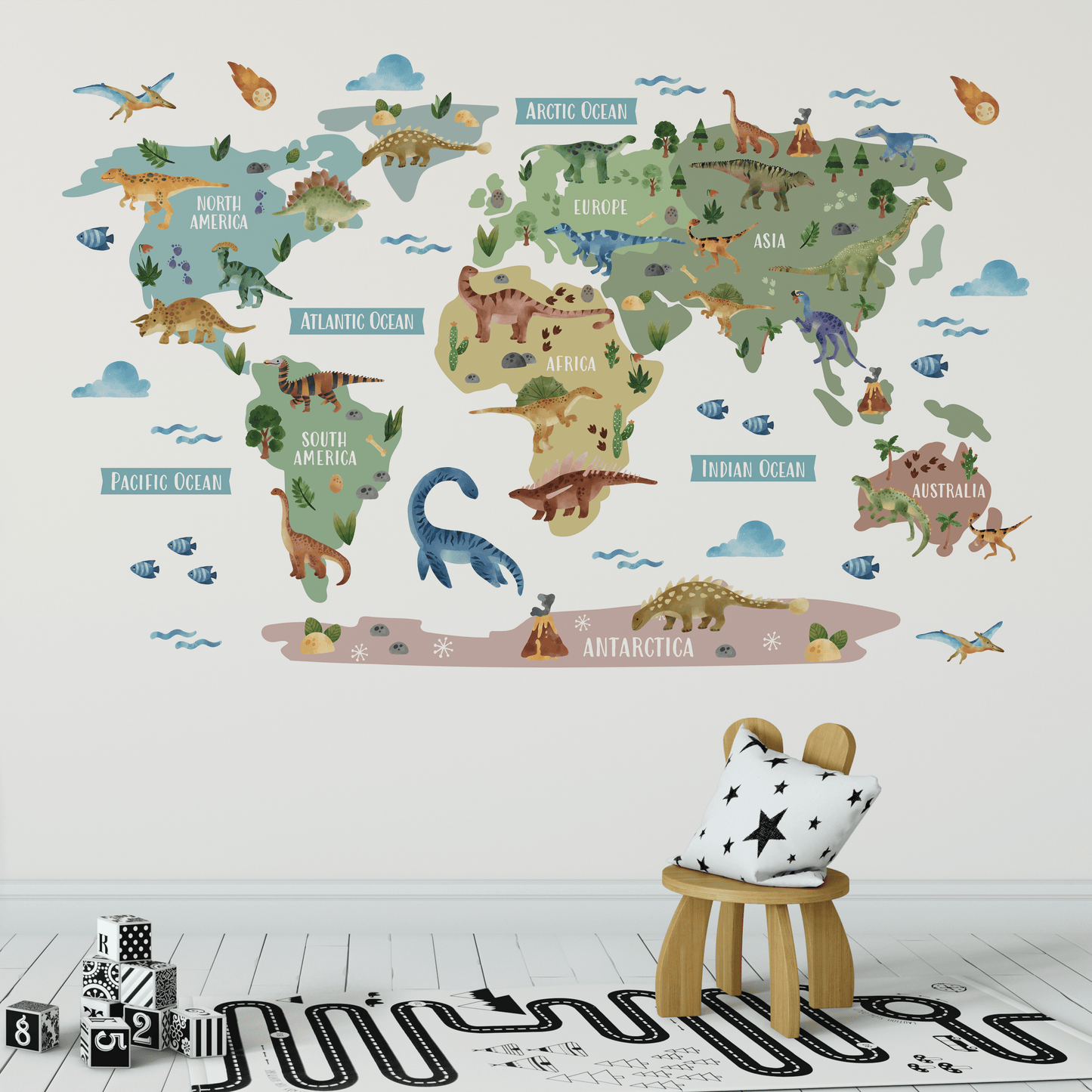 Dinosaur World Map Nursery Wall Sticker - Nursery Stickers