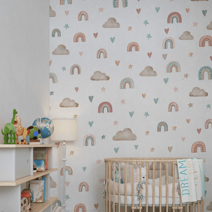 Rainbow & Clouds Nursery Wall Sticker - WOVEN FABRIC - Nursery Stickers