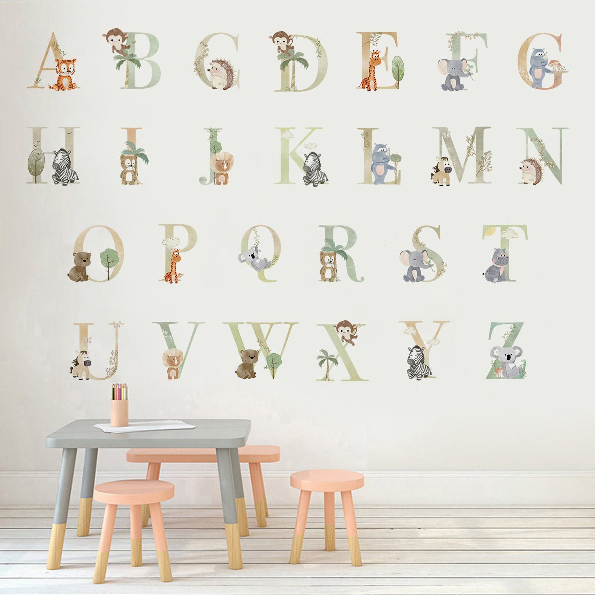 Safari Alphabet Personalised Names Nursery Wall Stickers - WOVEN FABRIC - Nursery Stickers