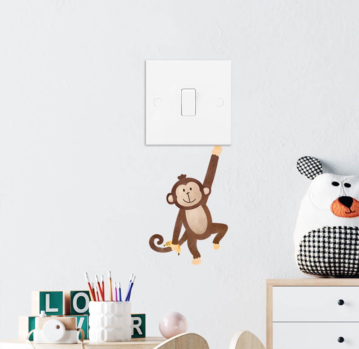 Hanging Monkey Light Switch Wall Sticker - Nursery Stickers