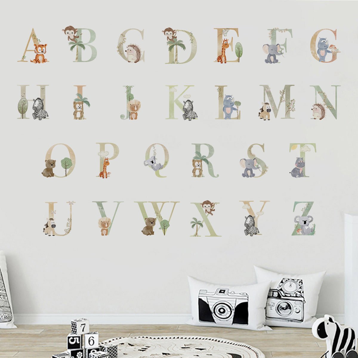 Safari Alphabet Personalised Names Nursery Wall Stickers - WOVEN FABRIC - Nursery Stickers