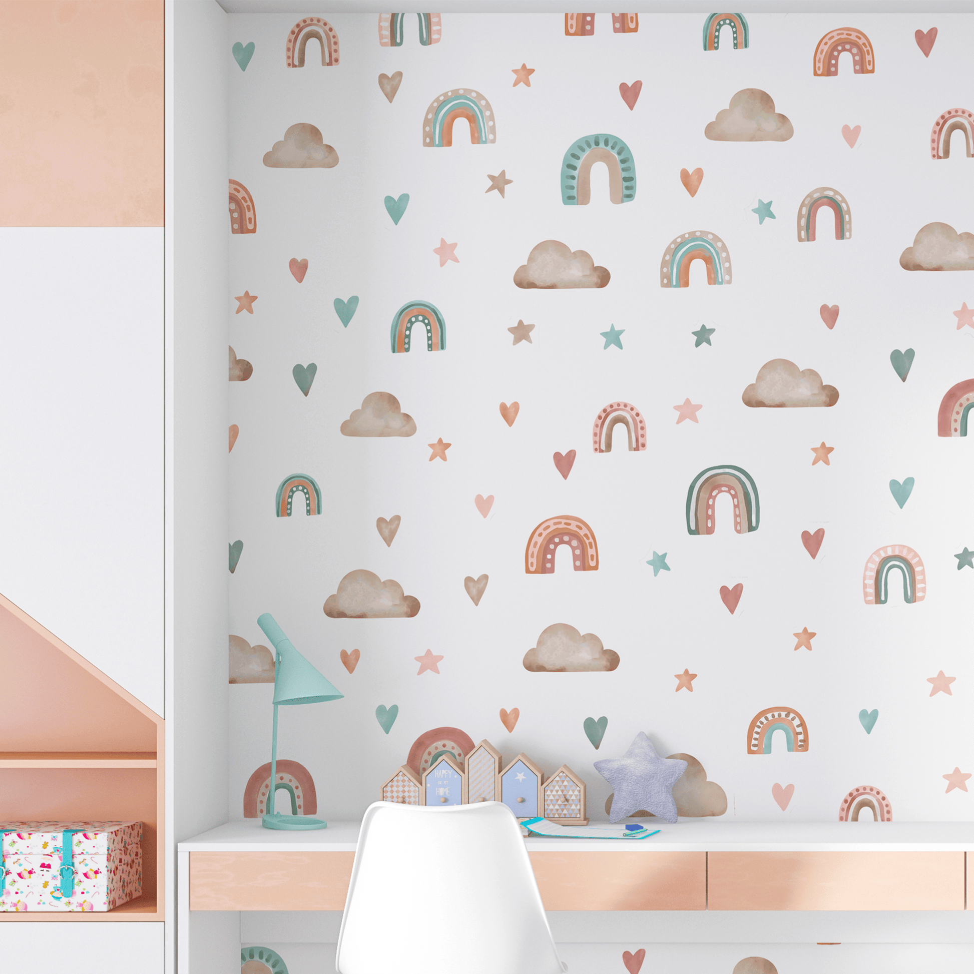 Rainbow & Clouds Nursery Wall Sticker - WOVEN FABRIC - Nursery Stickers