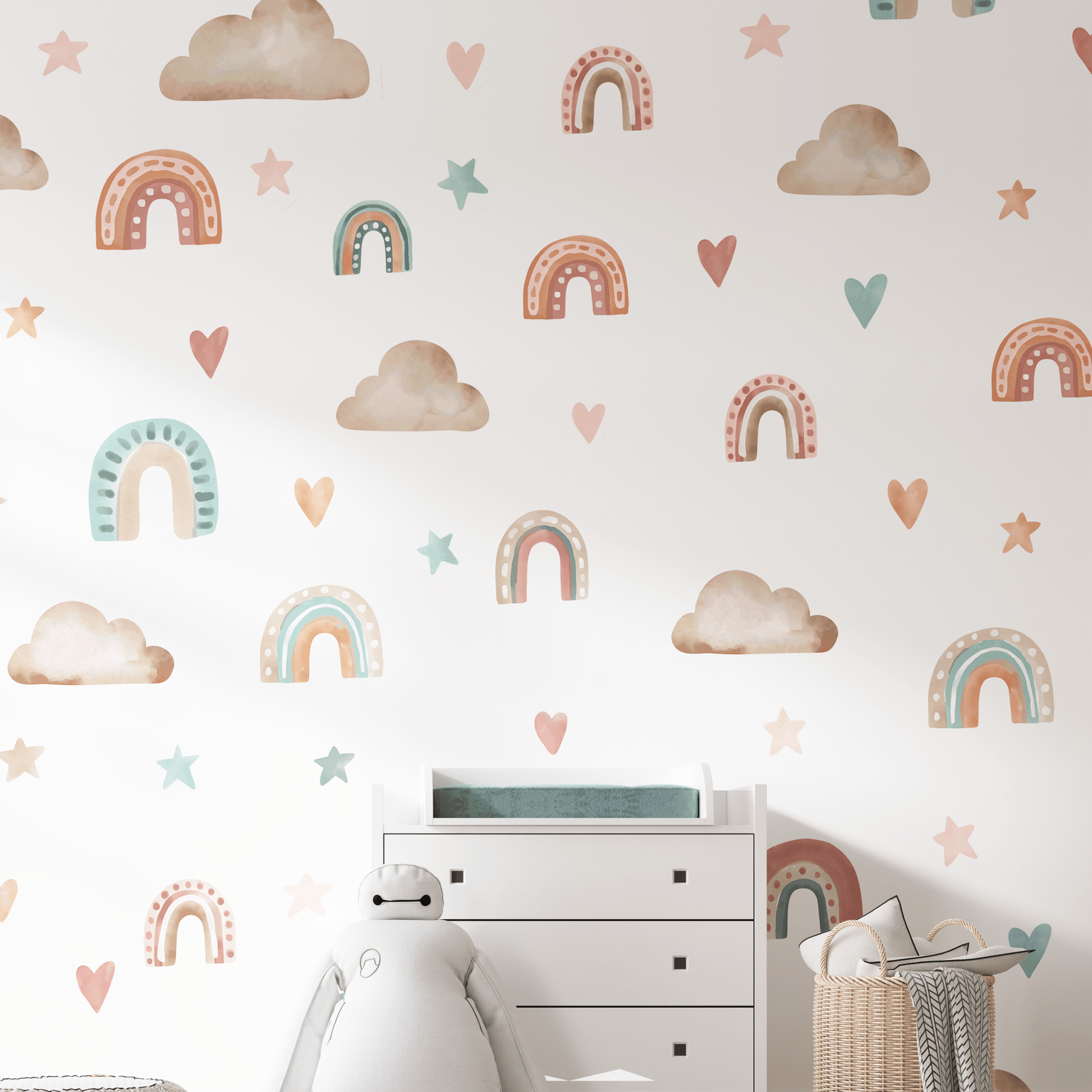 Rainbow & Clouds Nursery Wall Sticker - WOVEN FABRIC - Nursery Stickers