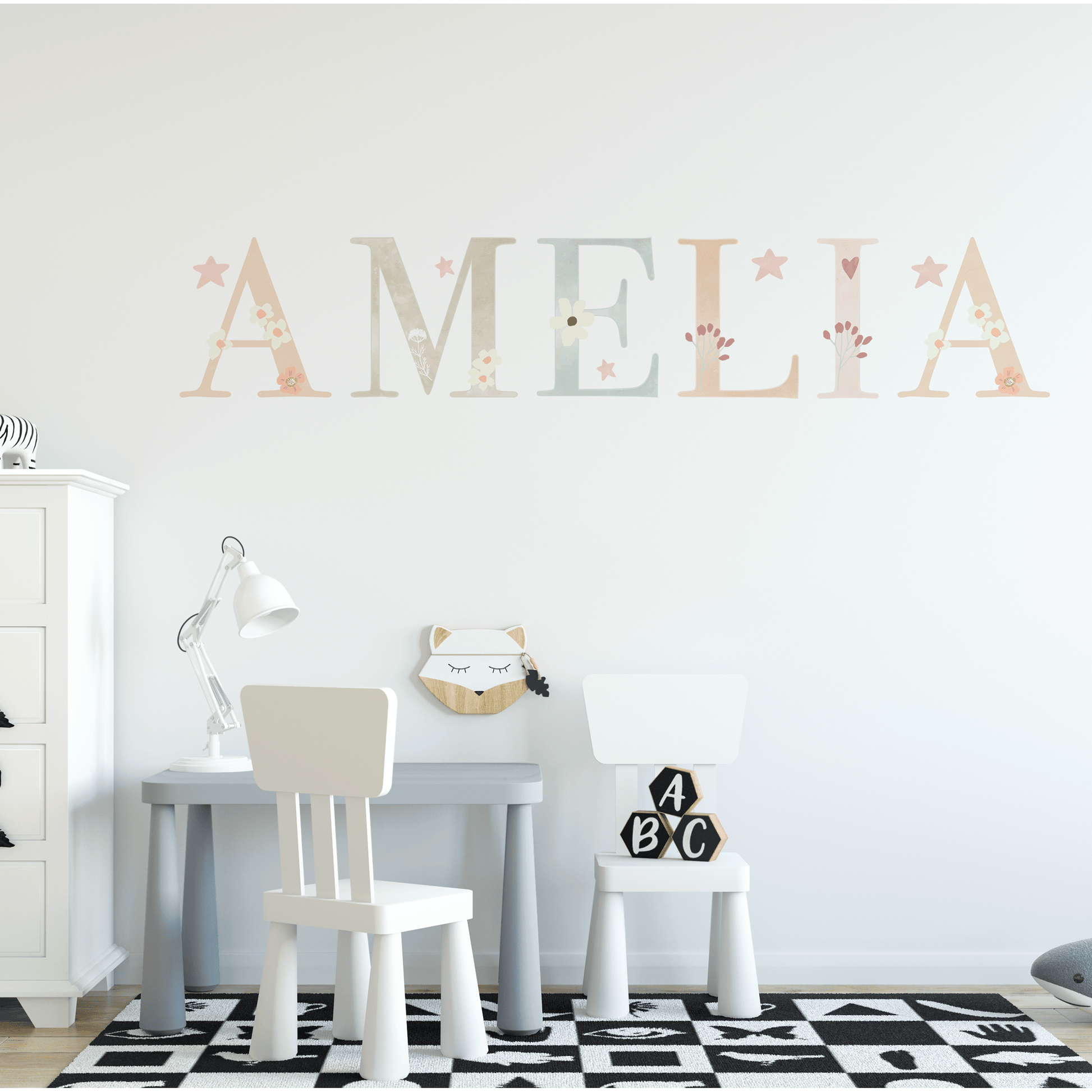 Rainbow Garden Personalised Names Nursery Wall Stickers - WOVEN FABRIC - Nursery Stickers