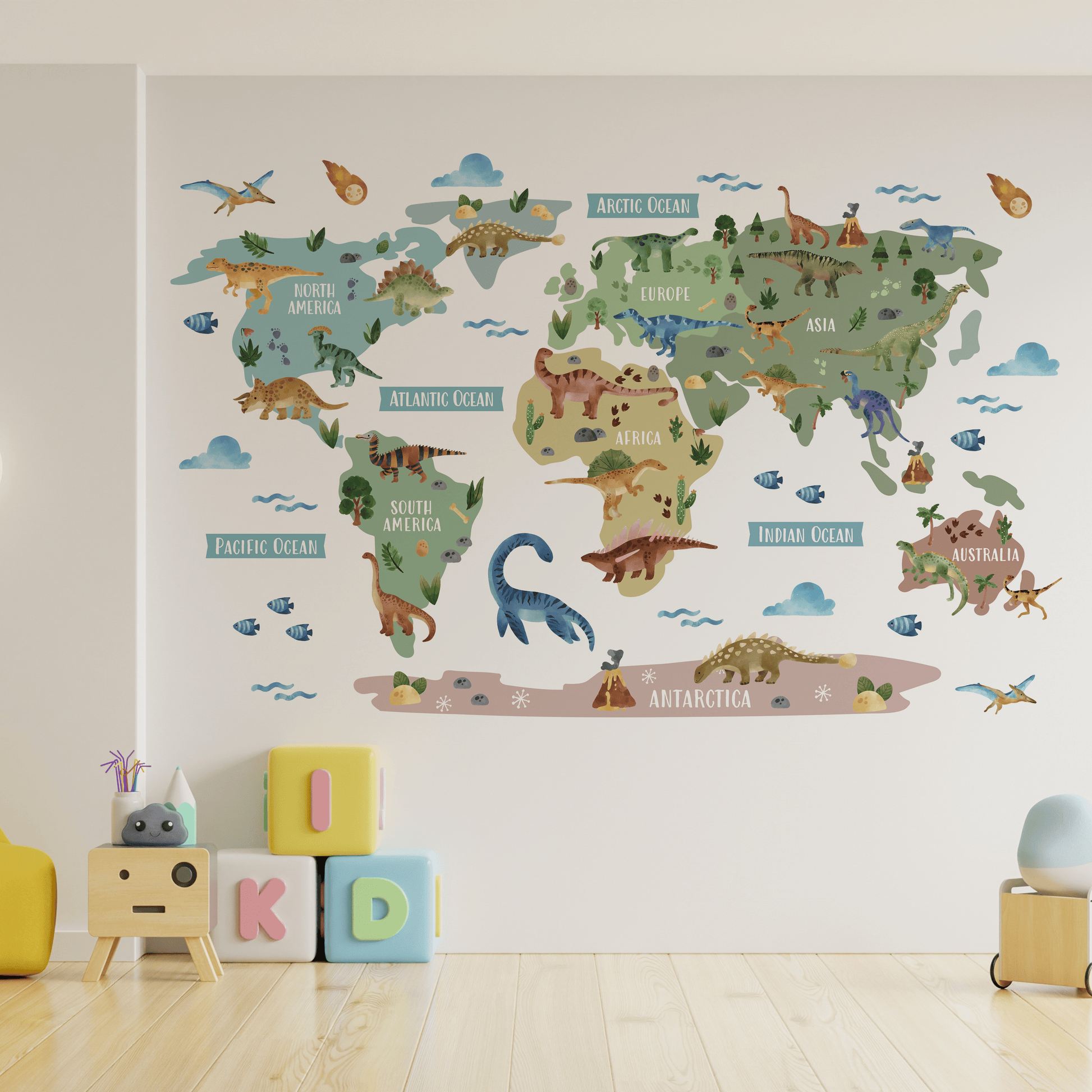 Dinosaur World Map Nursery Wall Sticker - Nursery Stickers