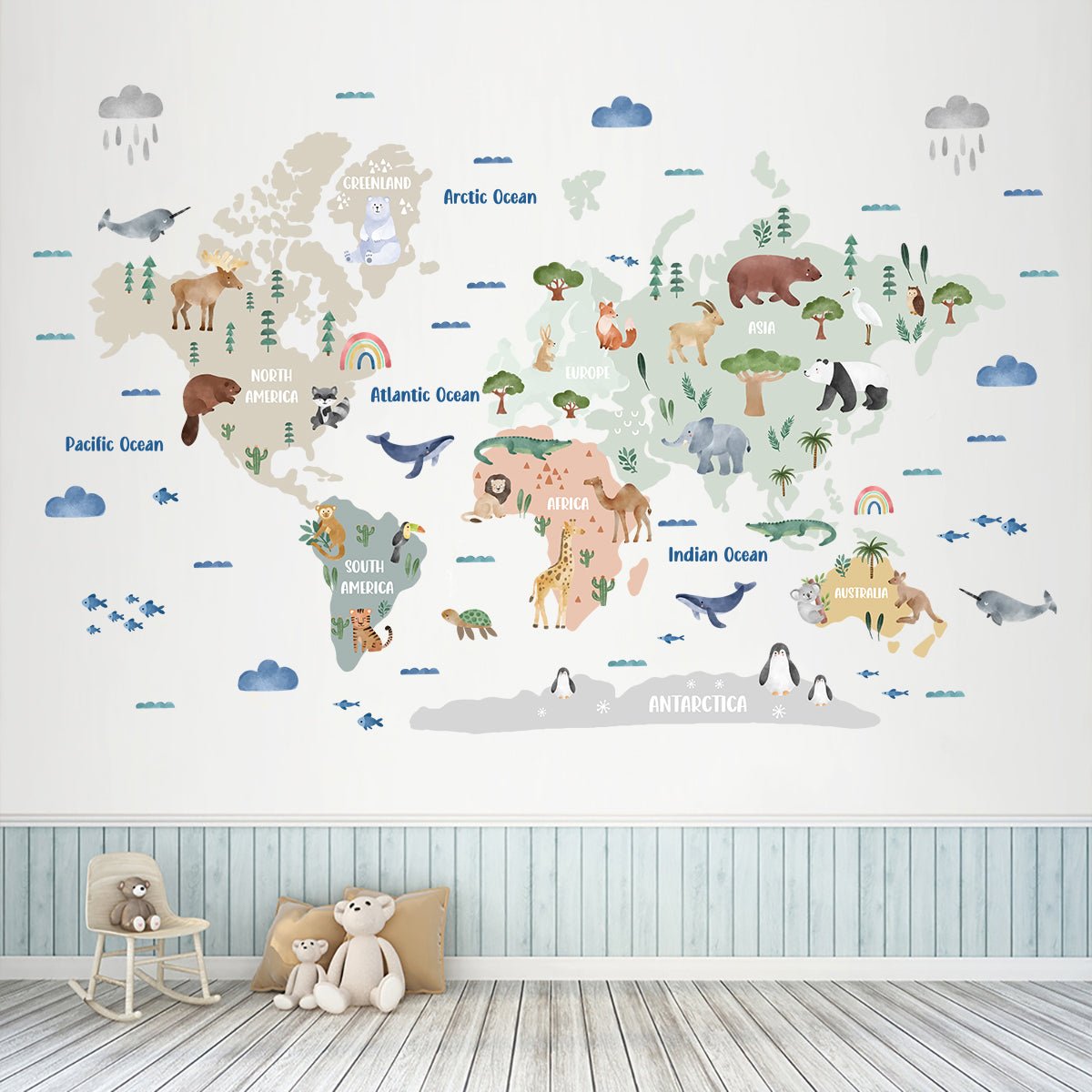 Animal World Map Nursery Wall Sticker - Nursery Stickers