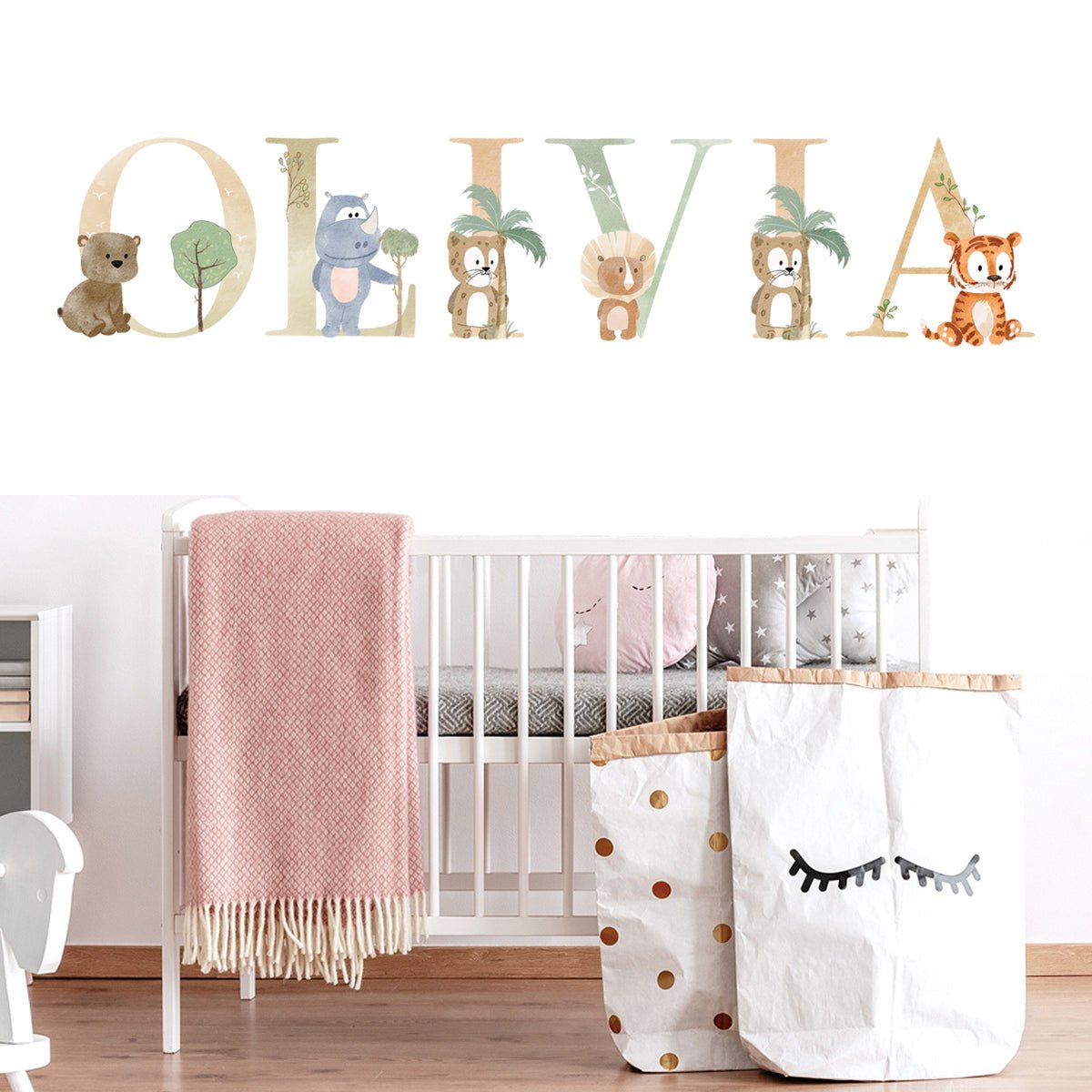 Safari Alphabet Personalised Names Nursery Wall Stickers - WOVEN FABRIC - Nursery Stickers