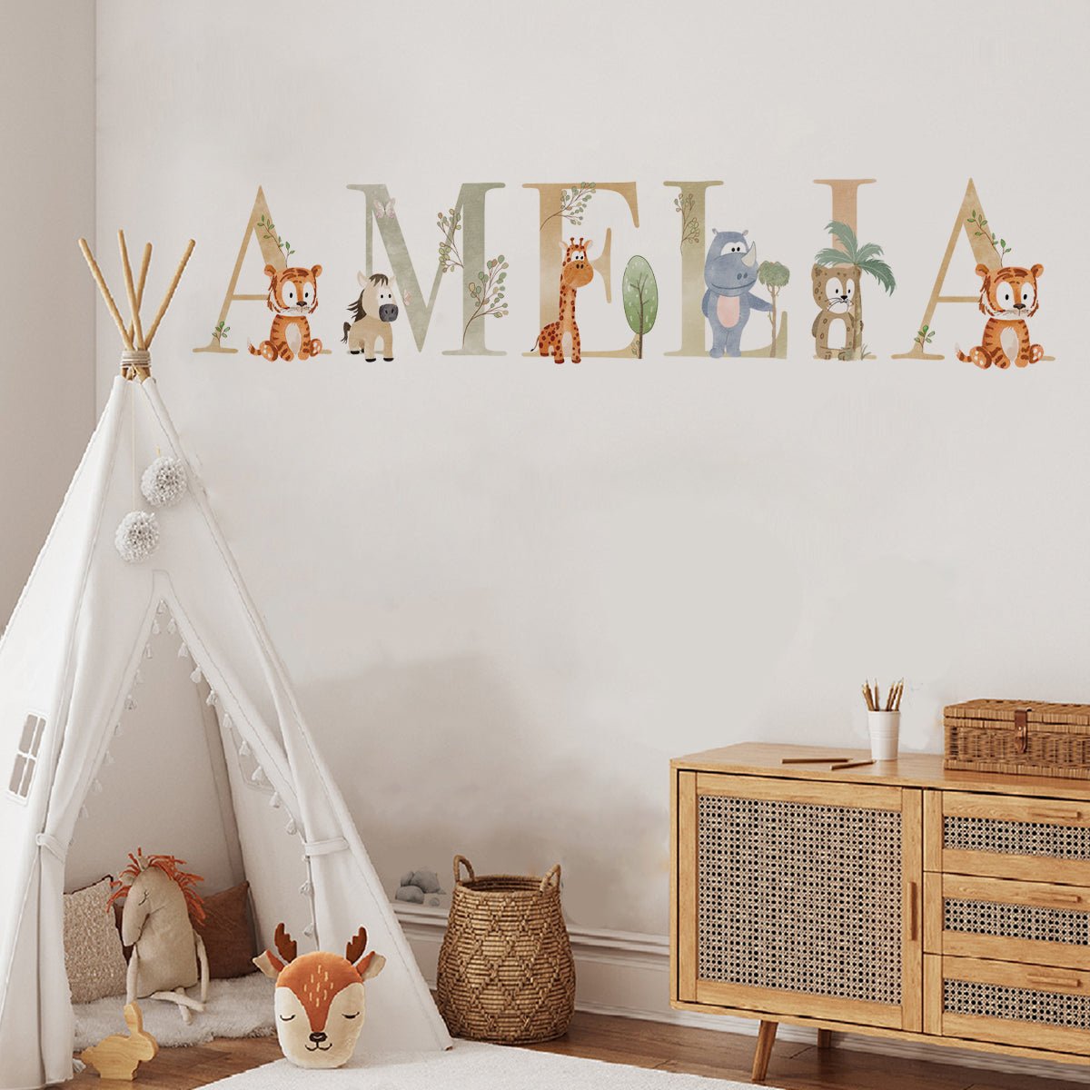 Safari Alphabet Personalised Names Nursery Wall Stickers - WOVEN FABRIC - Nursery Stickers