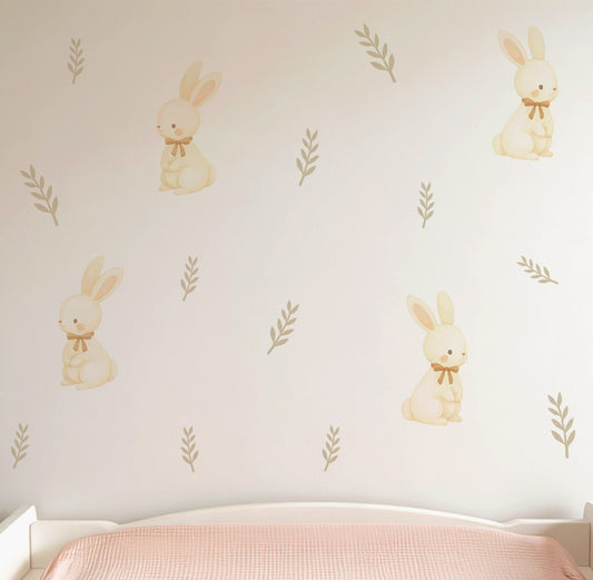 Sweet Bunny & Leaf Nursery Wall Stickers - Nursery Stickers