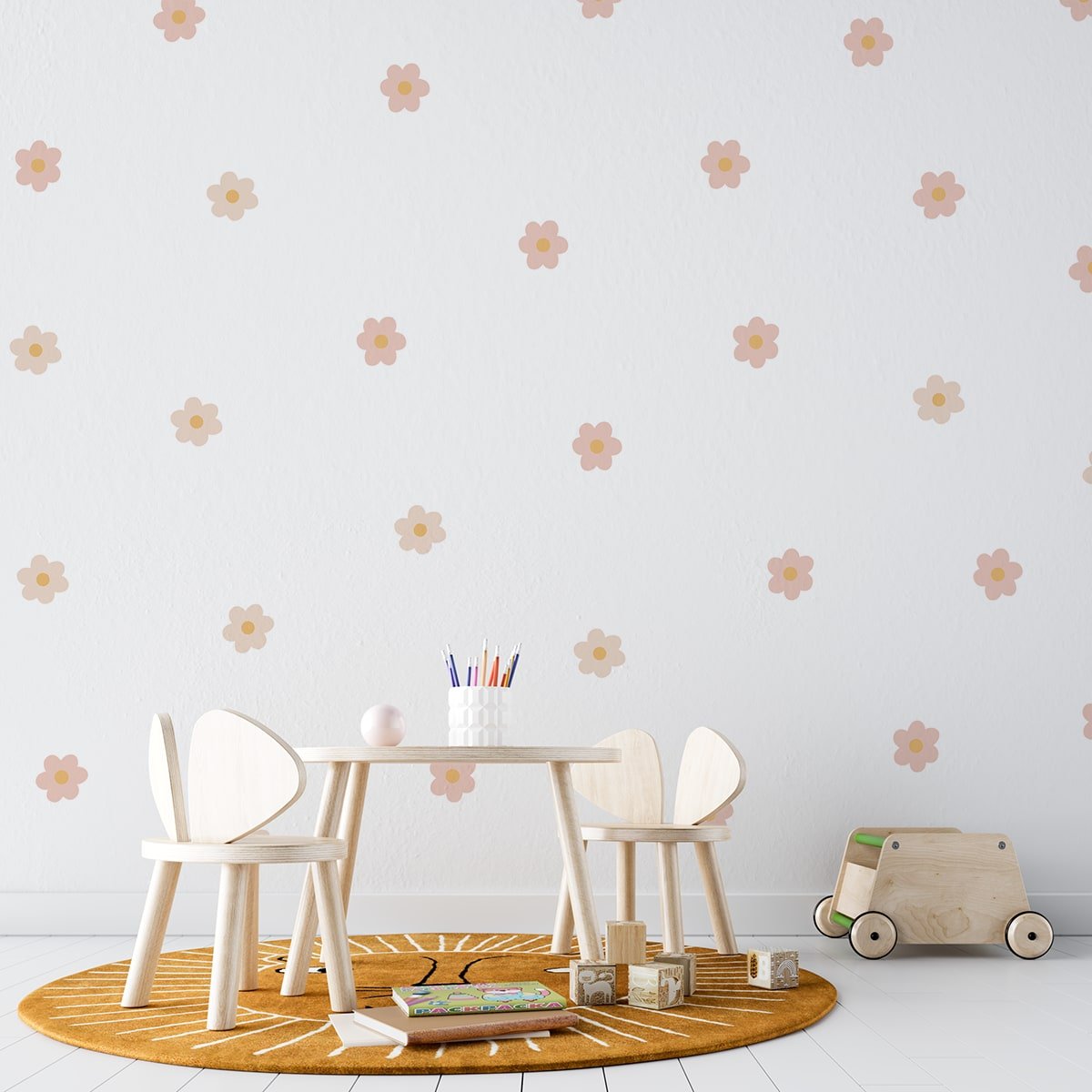 Daisy Flowers Nursery Wall Stickers - Pink - Nursery Stickers