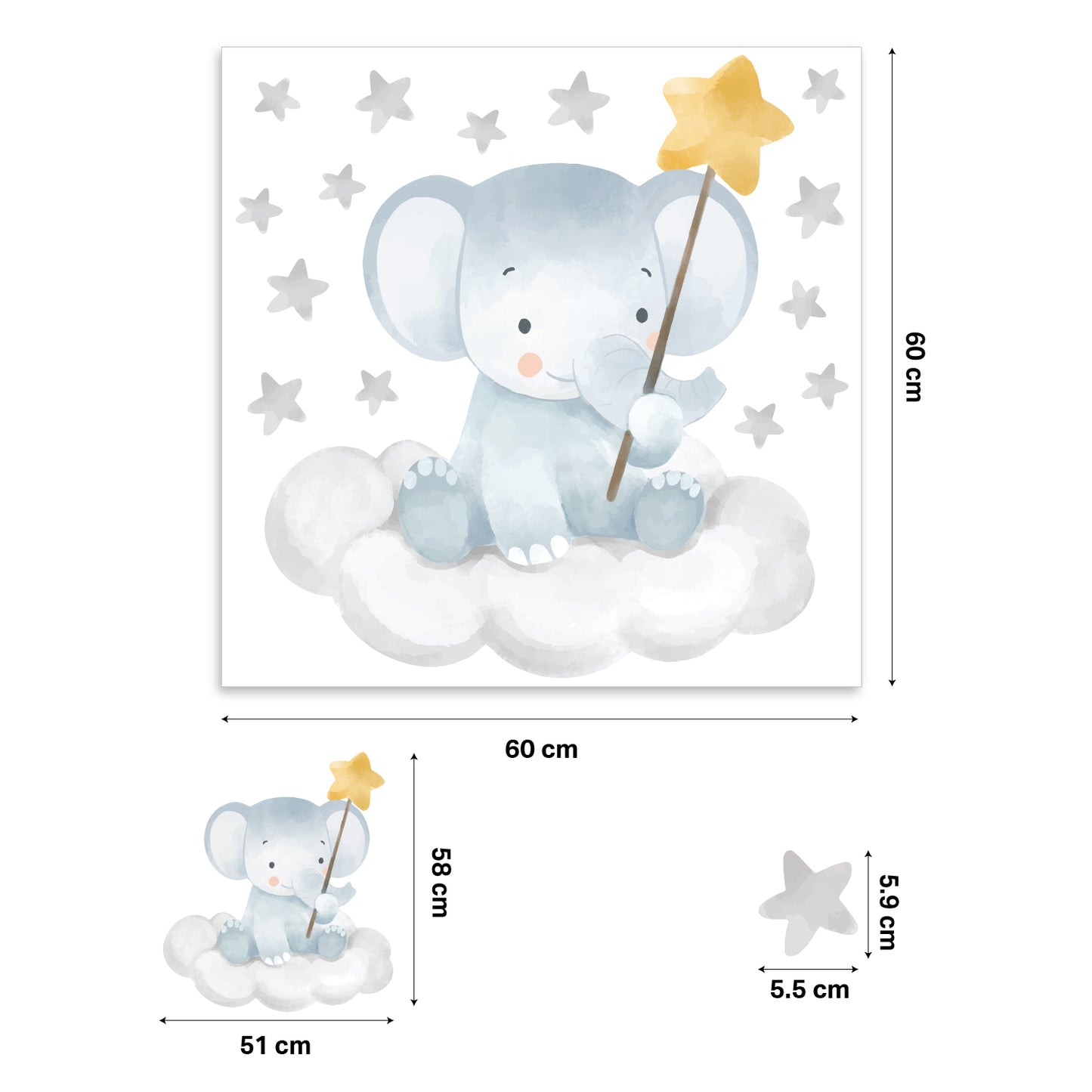 Sweet Elephant on Clouds Nursery Wall Sticker