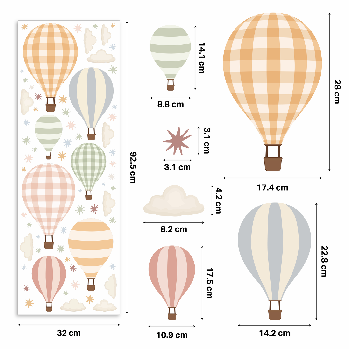 Soft Sky Hot Air Balloon Set Wall Stickers