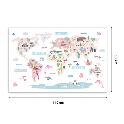 Animal World Map Nursery Wall Sticker - Blush - Nursery Stickers