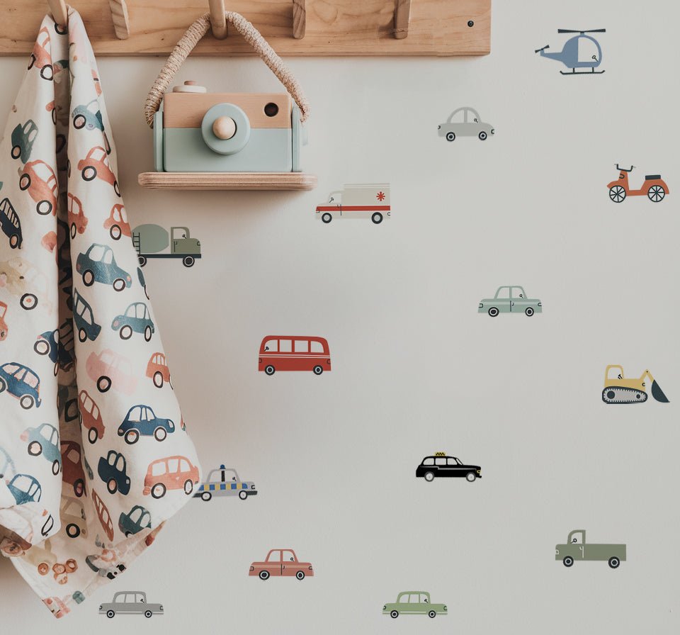 Mini Transport Vehicles Nursery Wall Stickers (Fabric) - Nursery Stickers