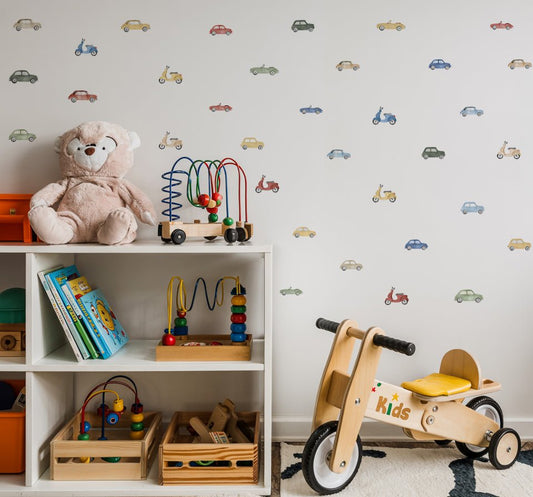 Vintage Cars & Scooters Nursery Wall Stickers - Nursery Stickers