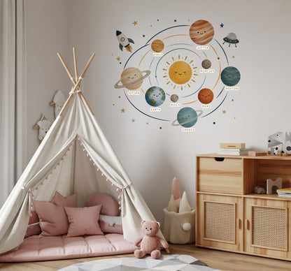 Watercolour Solar System Nursery Wall Stickers