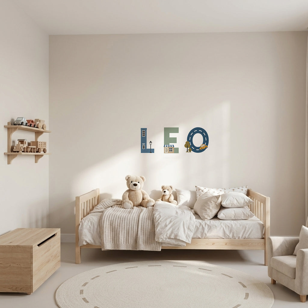 Little Town Transport Personalised Names Nursery Wall Stickers